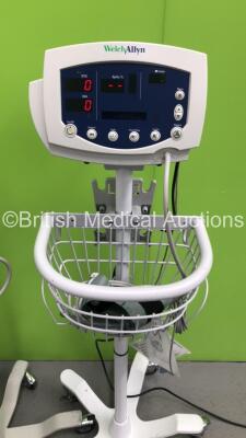 4 x Welch Allyn 53N00 Patient Monitors on Stands with 4 x BP Hoses,4 x BP Cuffs and 4 x SpO2 Finger Sensors (All Power Up) - 5