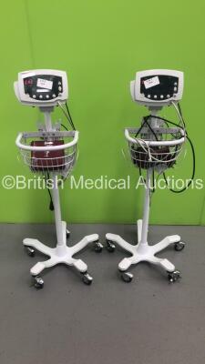 2 x Welch Allyn 53N00 Patient Monitors on Stands with 2 x BP Hoses,2 x BP Cuffs and 1 x SpO2 Finger Sensor (Both Power Up) * Asset No FS0119729 *