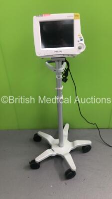 Philips IntelliVue MP30 Patient Monitor M8002A on Stand (Powers Up-Small Crack To Casing-See Photos) * Mfd 2007 *
