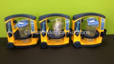 3 x Laerdal LSU Suction Units with 3 x Suction Cups and 3 x Lids (All Power Up)