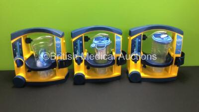 3 x Laerdal LSU Suction Units with 3 x Suction Cups and 3 x Lids (All Power Up)