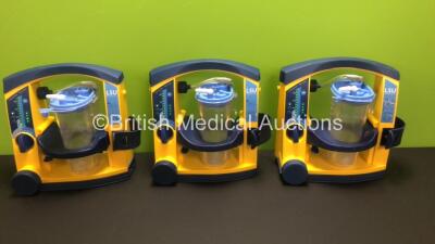 3 x Laerdal LSU Suction Units with 3 x Suction Cups and 3 x Lids (All Power Up)