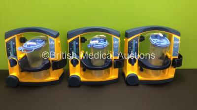 3 x Laerdal LSU Suction Units with 3 x Suction Cups and 3 x Lids (All Power Up)