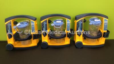 3 x Laerdal LSU Suction Units with 3 x Suction Cups and 3 x Lids (All Power Up)