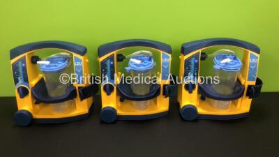 3 x Laerdal LSU Suction Units with 3 x Suction Cups and 3 x Lids (All Power Up with 1 x Slight Casing Damage - See Photo)