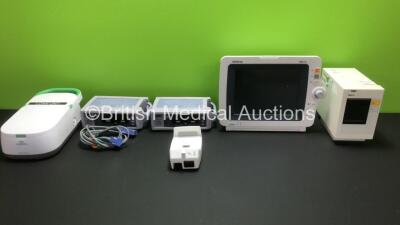 Mixed Lot Including 1 x Mindray iMEC10 Patient Monitor *Mfd 2019* (Damaged Power Supply Port - No Power) 2 x Nellcor N-560 Oximeters with 1 x Lead, 1 x Drager R50-N Printer, 1 x InnoSpire Nebuliser *EX-8C064259 - 5500518177 - 011113120271 - 011113120313*