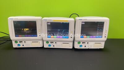 Job Lot Including 2 x Fukuda Denshi DS-7100 Patient Monitors with ECG/RESP, BP, SPO2, NIBP, TEMP YSI-400 and Printer Options and 1 x Fukuda Denshi DS-7100 Patient Monitor with ECG/RESP, BP, SPO2, NIBP, TEMP YSI-400, CO2 Microstream and Printer Options (Al