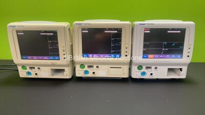 3 x Fukuda Denshi DS-7100 Patient Monitors with ECG/RESP, BP, SPO2, NIBP, TEMP YSI-400 and Printer Options (All Power Up, 2 x Missing Printer Covers)