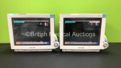 2 x Philips IntelliVue MP70 Patient Monitors *Mfd - 2010* with 2 x Philips M3001A Opt: A01C06 Multiparameter Modules with Press, Temp, NBP, SPO2 and ECG Resp Options (Both Power Up, 1 with Damaged Casing - See Photo)