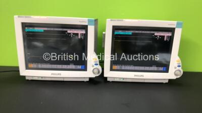 2 x Philips IntelliVue MP70 Patient Monitors *Mfd - 2010* with 2 x Philips M3001A Opt: A01C06 Multiparameter Modules with Press, Temp, NBP, SPO2 and ECG Resp Options (Both Power Up with Scratched Screens - See Photo)