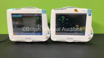 2 x Philips IntelliVue MP50 Patient Monitors *Mfd's - 2008 and 2007* with 2 x Philips M3001A Opt: A01C06 Multiparameter Modules with Press, Temp, NBP, SPO2 and ECG Resp Options (Both Power Up)