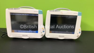 2 x Philips IntelliVue MP50 Patient Monitors *Mfd's - 2007 and 2008* (Both Power Up, 1 with Cracked Casing - See Photo)