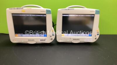 2 x Philips Intellivue MP50 Touch Screen Patient Monitors Version G.01.80 / G.01.80 (Both Power Up, 1 x with Blank Screen and Missing Dials-See Photos) *Mfd 2009 / 2005* *C*