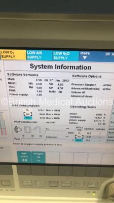 Drager Primus Anaesthesia Machine Ref 8603800-39 Software Version 4.50.00 - Running Hours Mixer 6906 Ventilator 11307 with Hoses (Powers Up) * SN ARXN-0071 * * Mfd 2006 * - 4
