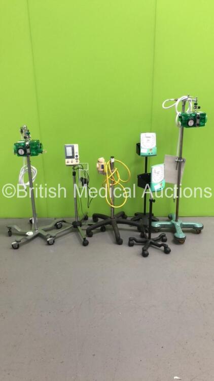 Mixed Lot Including 2 x Accoson BP Meters on Stands,1 x OMRON Digital Blood Pressure Meter on Stand, 2 x BIRD Mark 7 Respirators on Stands and 1 x Oxylitre Suction Regulator on Stand