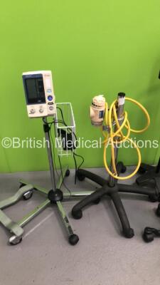 Mixed Lot Including 2 x Accoson BP Meters on Stands,1 x OMRON Digital Blood Pressure Meter on Stand, 2 x BIRD Mark 7 Respirators on Stands and 1 x Oxylitre Suction Regulator on Stand - 3