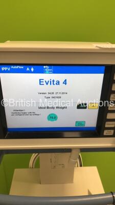 Drager Evita 4 Ventilator Ref 8411740-16 Version 04.26 Running Hours 9133 on Stand with Hoses (Powers Up) * Asset No FS 0071048 * - 2