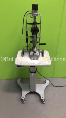 Keeler Optics 40H Slit Lamp Ref 3020-P-5056 with 2 x 12,5x Eyepieces and F=107mm Lens on Keeler Motorized Table (Powers Up with Good Bulb)