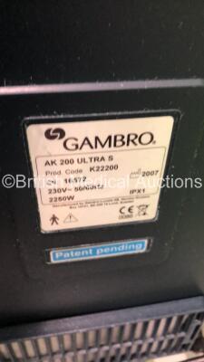 1 x Gambro AK 200 S Dialysis Machine Version 11.11 and 1 x Gambro AK 200 Ultra S Dialysis Machine Version 11.11 (Both Power Up) * SN 16378 / 16572 * - 4
