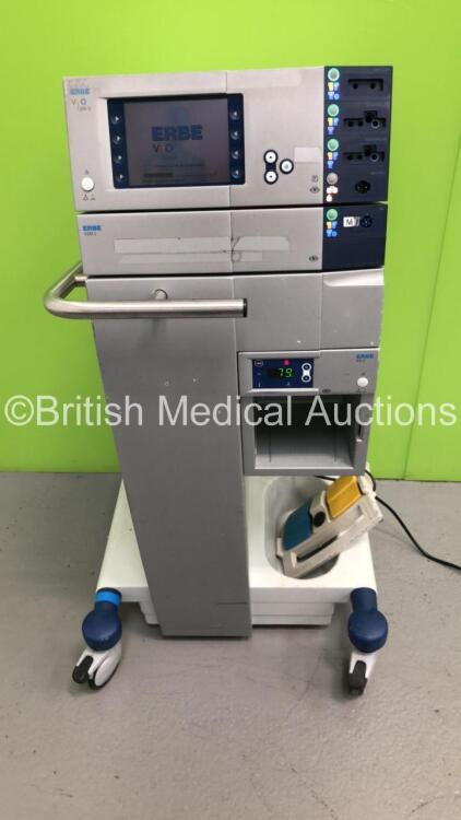 ERBE VIO 300 D Electrosurgical / Diathermy Unit Version 2.1.4 with ERBE VEM 2 Extension Module,ERBE IES 2 Smoke Evacuator and 2 x Footswitches (Powers Up)