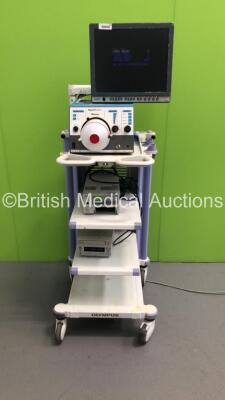 Olympus Stack Trolley with Olympus OEV191H Monitor, Valleylab Optimumm Smoke Evacuation Unit, Sony UP-21MD Colour Video Printer and Sony DVO-1000MD DVD Recorder (Powers Up) *S/N FS0075143 / FS0075044 / FS0075188 / FS0075046*