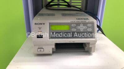 Olympus Stack Trolley with Olympus OEV191H Monitor, Valleylab Optimumm Smoke Evacuation Unit, Sony UP-21MD Colour Video Printer and Sony DVO-1000MD DVD Recorder (Powers Up) *S/N FS0075143 / FS0075044 / FS0075188 / FS0075046* - 4