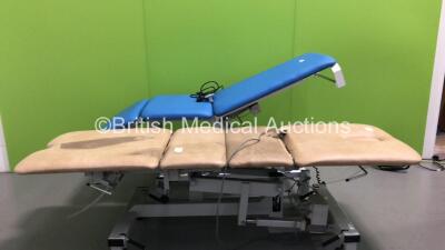 1 x Bristol Maid 3-Way Electric Patient Examination Couch with Controller and 1 x Plinth 2000 Electric Patient Examination Couch with Controller (Both Power Up) * Asset No FS0179151 / FS0209765 *