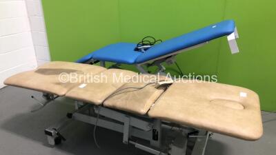 1 x Bristol Maid 3-Way Electric Patient Examination Couch with Controller and 1 x Plinth 2000 Electric Patient Examination Couch with Controller (Both Power Up) * Asset No FS0179151 / FS0209765 * - 2