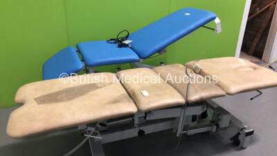 1 x Bristol Maid 3-Way Electric Patient Examination Couch with Controller and 1 x Plinth 2000 Electric Patient Examination Couch with Controller (Both Power Up) * Asset No FS0179151 / FS0209765 * - 3