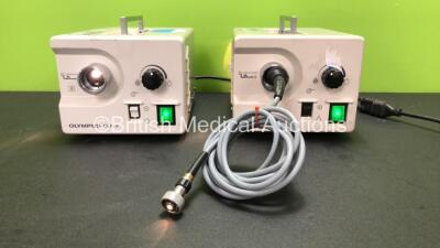 2 x Olympus CLK-4 Light Source Units with 1 x Olympus MAJ-900 Connection Cable *FS0127148 - FS0127155 - 7556688 -7934891*