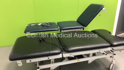 1 x Huntleigh Akron 3-Way Electric Patient Examination Couch with Controller and 1 x Huntleigh Nesbit Evans 3-Way Electric Patient Examination Couch with Controller (Both Power Up) * Asset No FS0046188 / FS0046191 * - 3