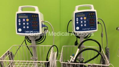 4 x Criticare Comfort Cuff 506N3 Series Patient Monitors on Stands with Leads (All Power Up) - 2