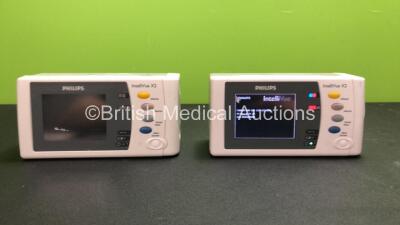 2 x Philips IntelliVue X2 Handheld Patient Monitors S/W Rev K.21.61 - H.03.14 with ECG, SpO2, NBP, Press and Temp Options (Both Power Up with Stock Battery-Flat Batteries Included) *Mfd 2010 - 2009*