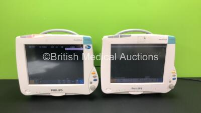 2 x Philips Intellivue MP50 Anesthesia Patient Monitors with 1 x Philips M3001A Opt: A01C08 Multiparameter Module with Press, Temp, NBP, SPO2 and ECG Resp Options and 1 x Philips M3001A Opt: C18 Multiparameter Module with Press, Temp, NBP, SPO2 and ECG Re