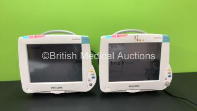 2 x Philips Intellivue MP50 Patient Monitors (Both Power Up 1 with Missing Dial and Damaged Casing-See Photos) *Mfd 2007*