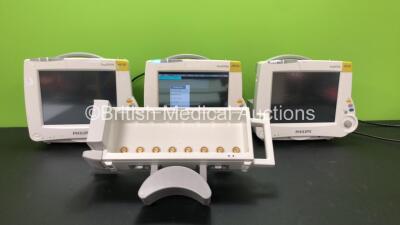 3 x Philips Intellivue MP30 Patient Monitors with 1 x Philips M8048A Module Rack (All Power Up with Damage-See Photos) *Mfd 2009*