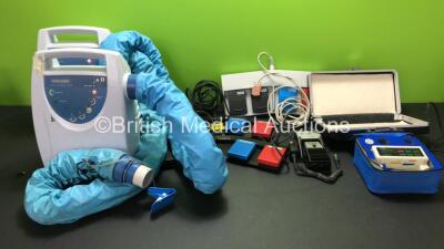 Mixed Lot Including 3 x FMS Footswitches, 1 x Clement Clarke VM1 Ventilometer in Carry Case (Powers Up) 1 x Sonicaid D102R Rechargeable Fetal Heart Detector with 1 x Sonicaid Battery Charger (Power Up) 2 x Cocoon Convective Warming System Units (Both Powe