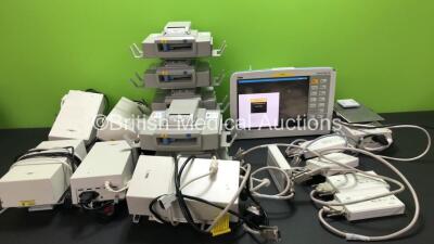 Drager Job Lot Including 1 x Drager Infinity Delta XL Patient Monitor (Powers Up with Damage-See Photo) 5 x Drager MS18284 Power Supplies, 6 x Drager Infinity Docking Station and 5 x Drager MIBII Proto Attachments *5468339350 - 5468344950 - 5468337058 - 5