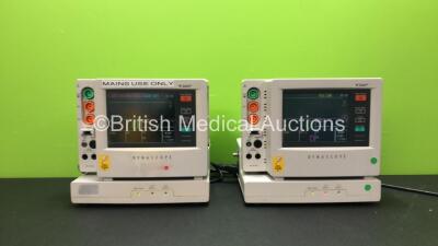 2 x Fukuda Denshi DS-5100E Patient Monitors Including ECG, BP1, BP2, SpO2, NIBP, T1 and T2 Options (Both Power Up)