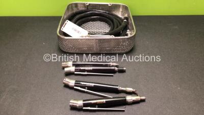 Microaire Job Lot Including 1 x Microaire Micro Sagittal Saw, 1 x Micro Aire Micro Reciprocating Saw, 2 x Micro Aire Micro Drills and 1 x Micro Aire Hose in Tray *SN 1500-100, 1220-100, 1400-100, 1140-000, 9201-000*