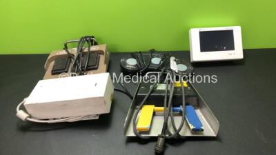 Mixed Lot Including 1 x Olympus MAJ-528 Footswitch, 1 x Dyonics Power Footswitch, 1 x Unknown Footswitch, 1 x Drager DC Power Supply and 1 x Spacelabs Ultraview DM3 Patient Monitor (Untested Due to No Power Supply)