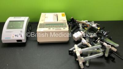 Mixed Lot Including 1 x Nihon Kohden ECG 8820K Electrocardiograph Machine (Powers Up) 1 x Siemens Clinitek Status + Analyzer Unit (Untested Due to No Power Supply) Large Quantity of Valves