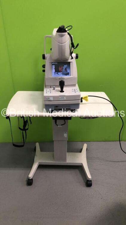 Topcon TRC-NW8 Non-Mydriatic Retinal Camera on Topcon ATE-600 Motorized Table (Powers Up-Damage to Table-See Photos) * SN 087109 * * Mfd 2014 *