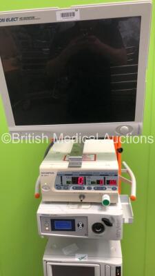 Smith & Nephew Stack Trolley Including Stryker Vision Elect HD Monitor,Olympus OES UHI-3 Insufflator,Stryker X8000 Light Source Unit,Stryker SDC3 HD Information Management System and Stryker 1188HD Camera Control Unit (Powers Up-Unable to Test Monitor Due - 2