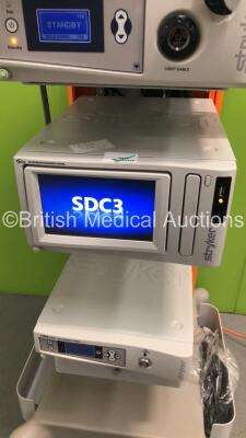 Smith & Nephew Stack Trolley Including Stryker Vision Elect HD Monitor,Olympus OES UHI-3 Insufflator,Stryker X8000 Light Source Unit,Stryker SDC3 HD Information Management System and Stryker 1188HD Camera Control Unit (Powers Up-Unable to Test Monitor Due - 5