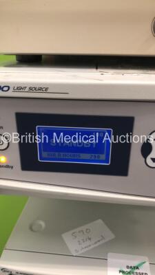 Smith & Nephew Stack Trolley Including Stryker Vision Elect HD Monitor,Olympus OES UHI-3 Insufflator,Stryker X8000 Light Source Unit,Stryker SDC3 HD Information Management System and Stryker 1188HD Camera Control Unit (Powers Up-Unable to Test Monitor Due - 6