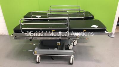 2 x Portsmouth Surgical Equipment QA2 Hydraulic Patient Trolleys with Cushions (Hydraulics Tested Working)