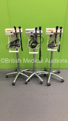 3 x Welch Allyn Otoscope/Ophthalmoscope Sets on Stands with 6 x Handpieces and Heads (All Power Up)