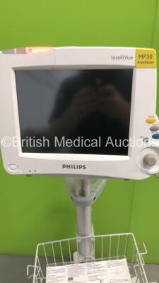 Philips IntelliVue MP30 Anesthesia Patient Monitor Ref 862135 on Stand (Powers Up-Small Crack To Casing-See Photo) * Mfd 2010 * - 2