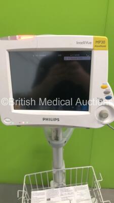 Philips IntelliVue MP30 Anesthesia Patient Monitor Ref 862135 on Stand (Powers Up-Small Crack To Casing-See Photo) * Mfd 2010 * - 4